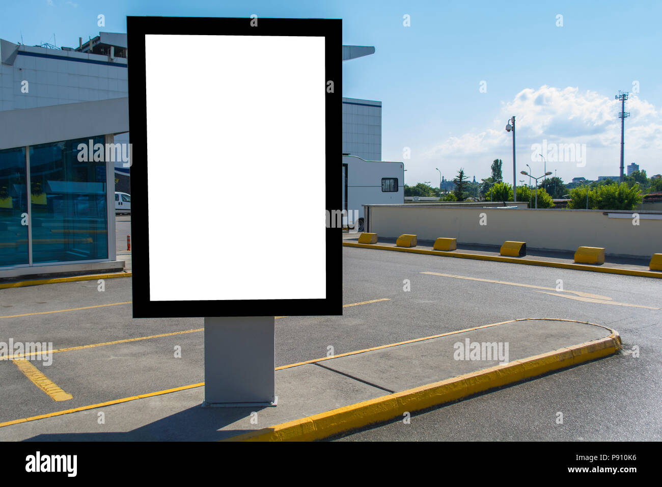 Blank white mock up of vertical light box billboard at car park Stock ...