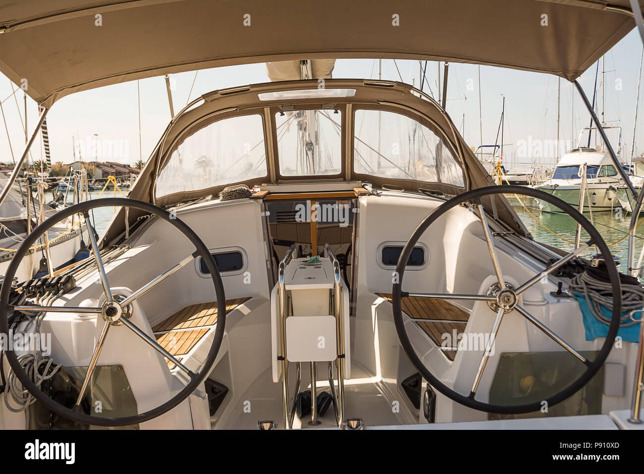 Cockpit of a sailboat Stock Photo Alamy
