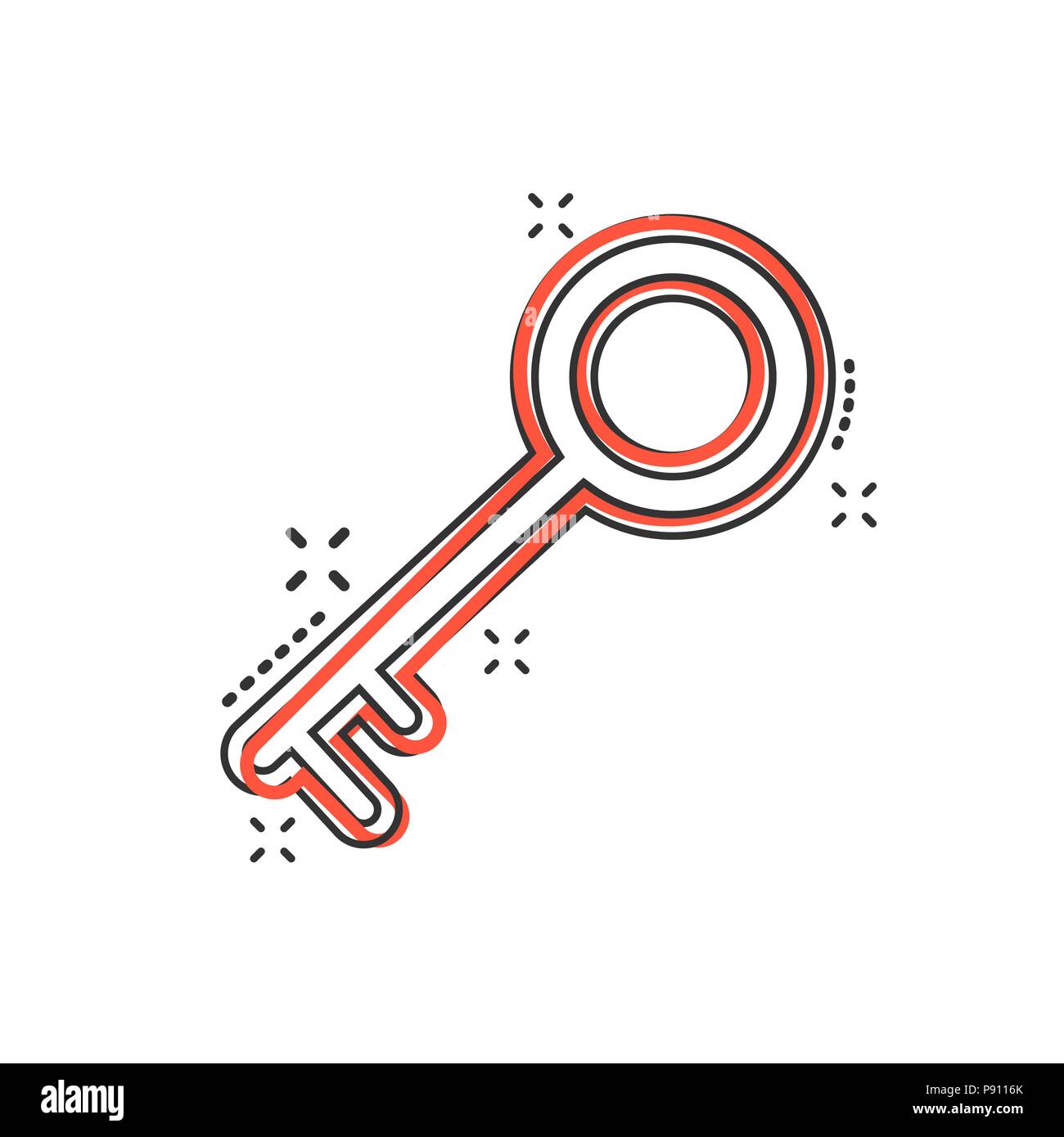 Vector cartoon key icon in comic style. Unlock sign illustration ...