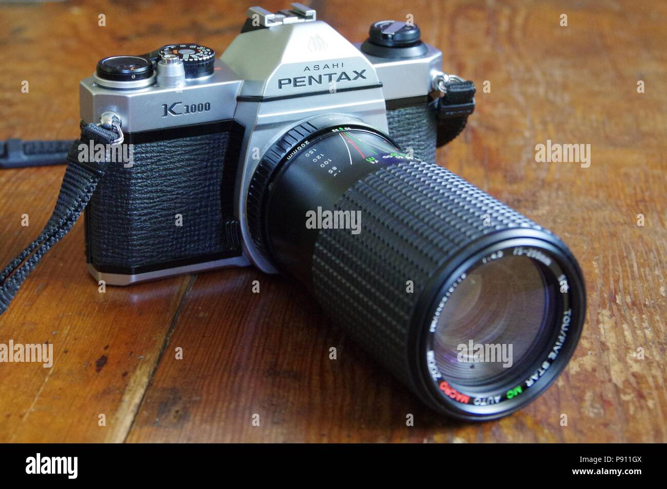 Vintage 35mm Camera with Zoom Lens Stock Photo