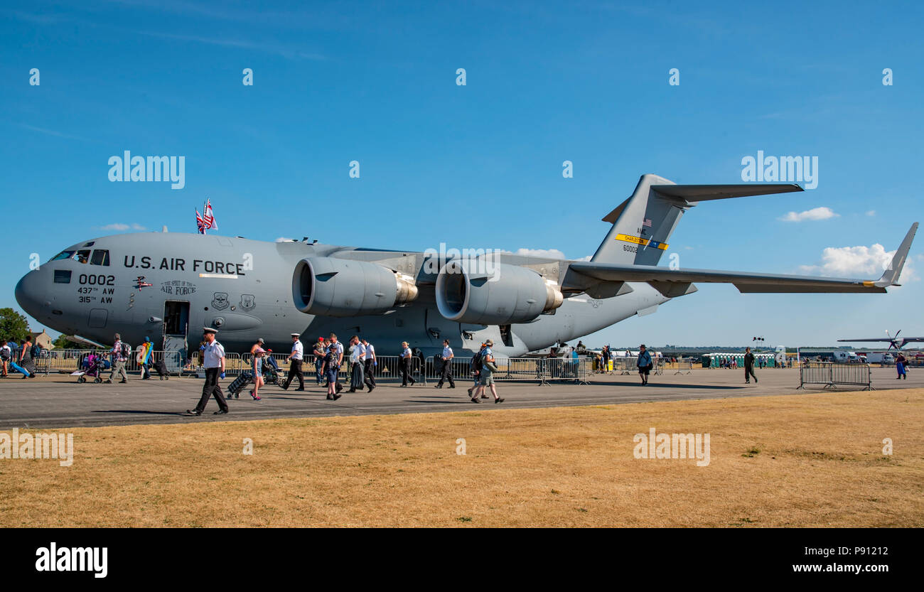 Boeing C-17 Globemaster from the United States Air Force on static display at the RNAS Yeovilton International Air Day, UK on the 7th July 2018.