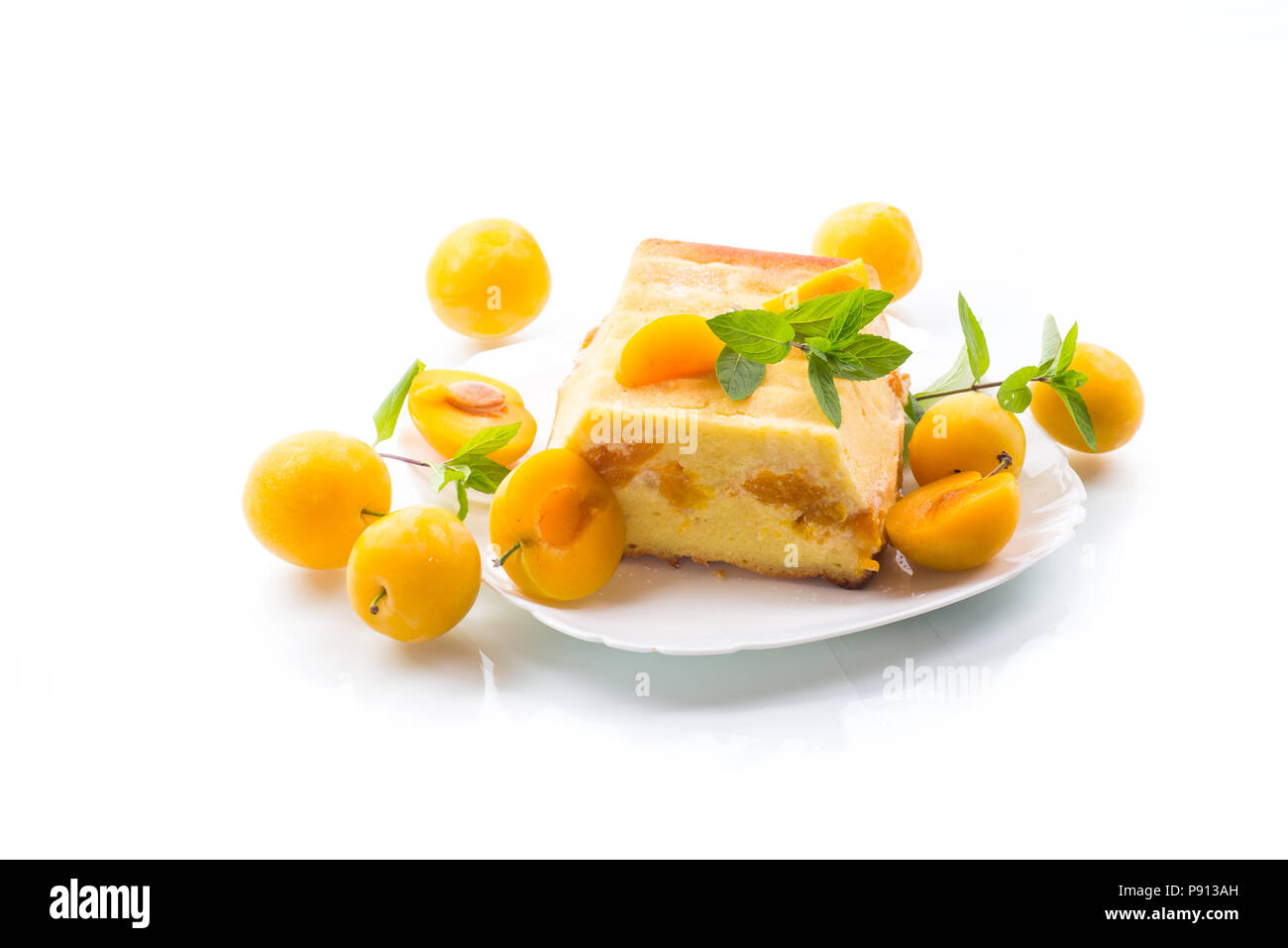sweet curd casserole stuffed with yellow plums inside Stock Photo Alamy