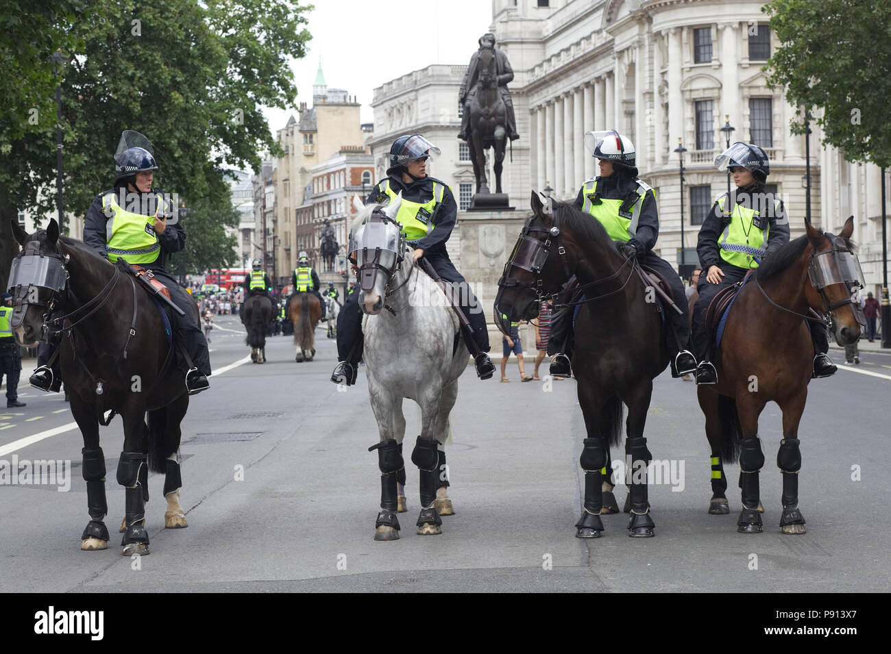 Police and police horses in full Riot equipment on the streets of