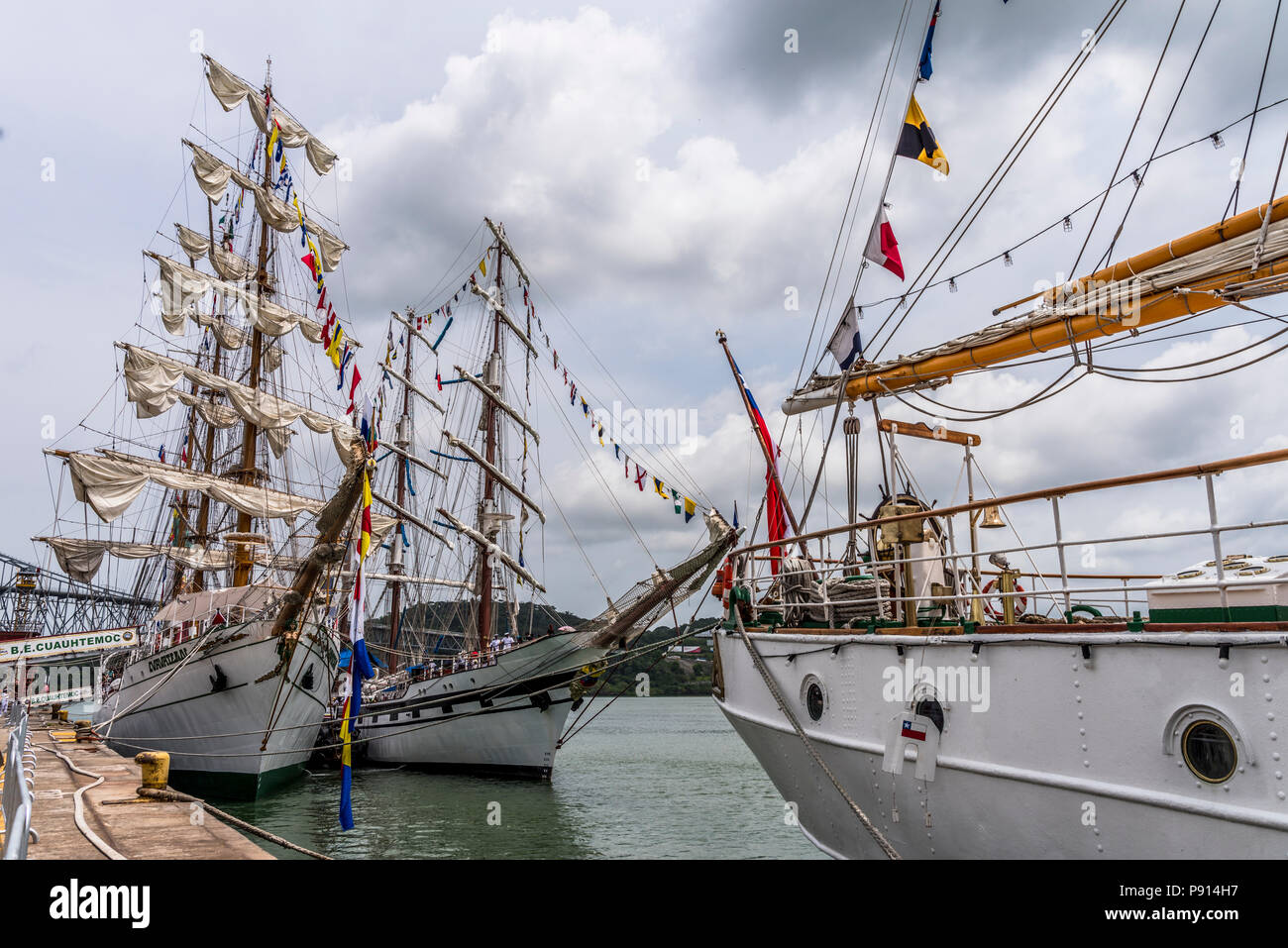 Sailing School Vessels in Panama Balboa Port at Velas Latinoamerica 2018 regata Stock Photo