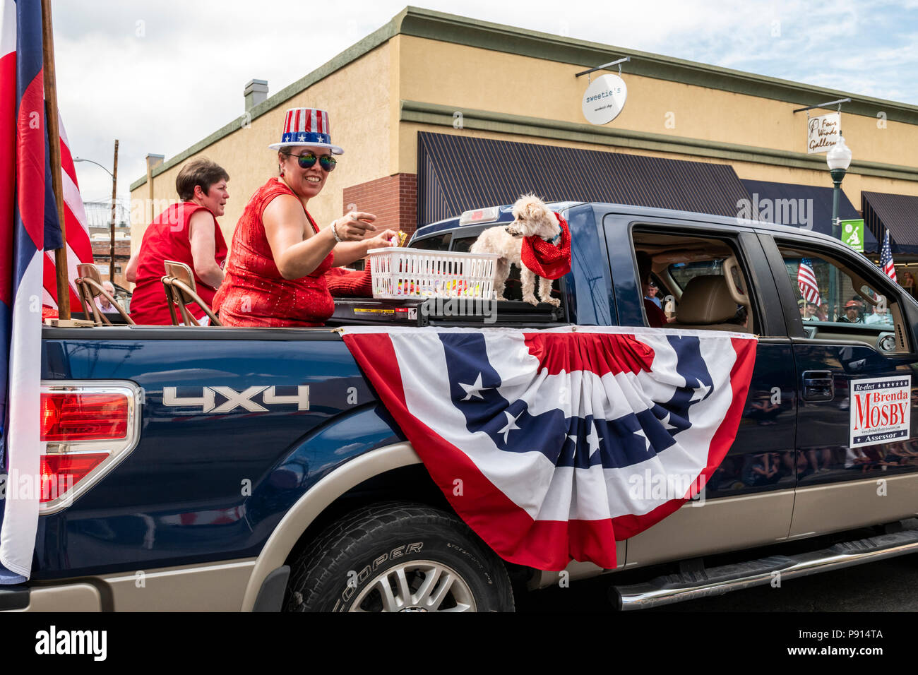 Chaffee County Republicans march in annual Fourth of July Parade in the small mountain town of Salida; Colorado; USA Stock Photo