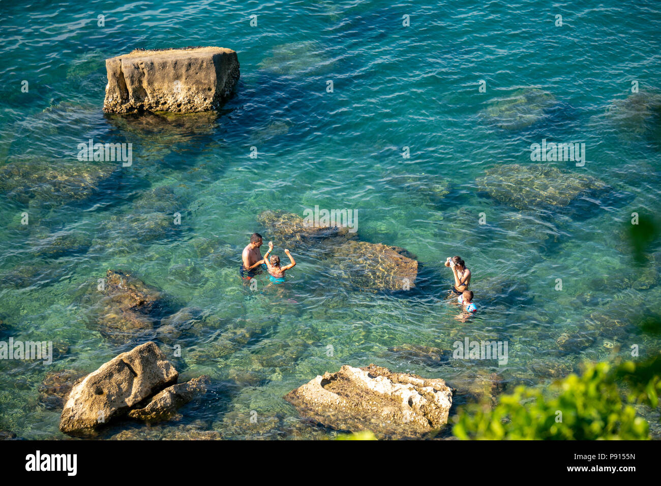 Strunjan, Slovenia, 14 July 2018.  Adriatic Sea off the Strunjan Natural Reserve, which is the longest section of unspoilt coastline in the entire Gul Stock Photo