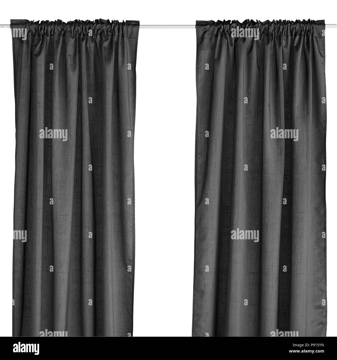 Black curtain. Isolated on white background. Include clipping path. Stock Photo