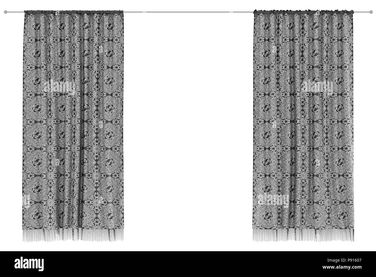 Black curtains isolated on white background. Include clipping path. 3d