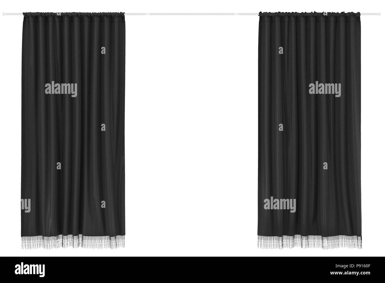 Black curtains isolated on white background. Include clipping path. 3d