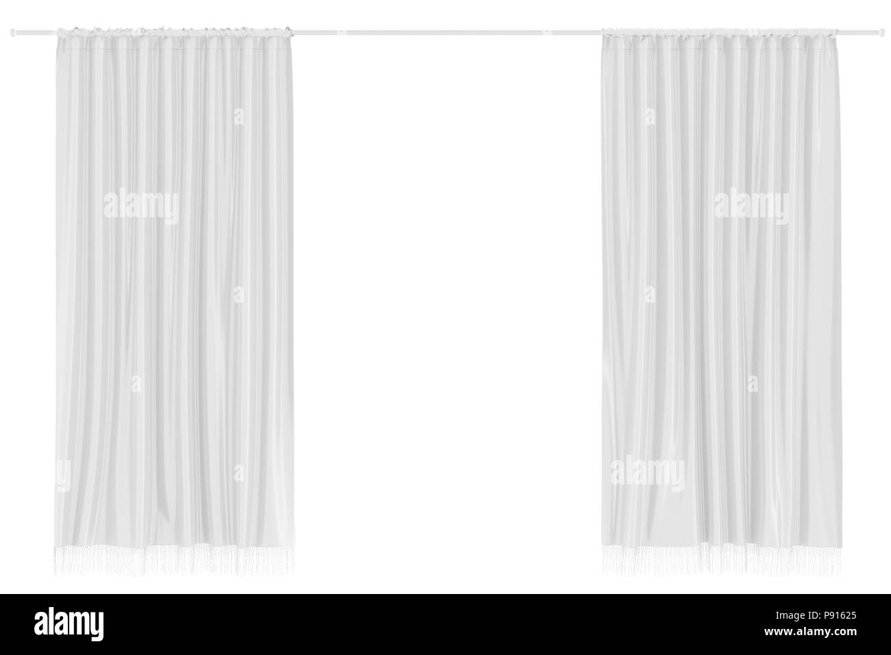White curtains isolated on white background. Include clipping path. 3d