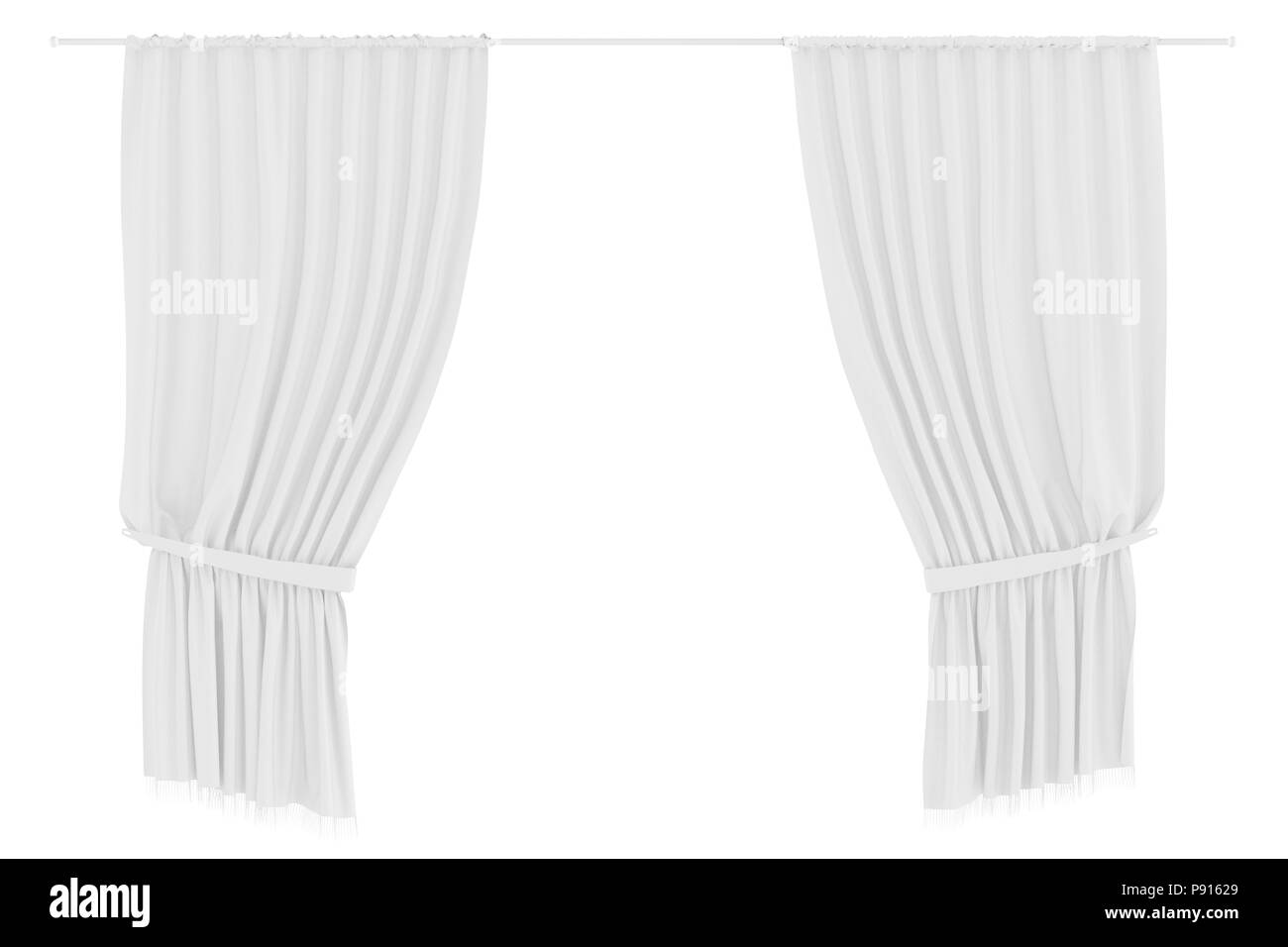 White curtains isolated on white background. Include clipping path. 3d