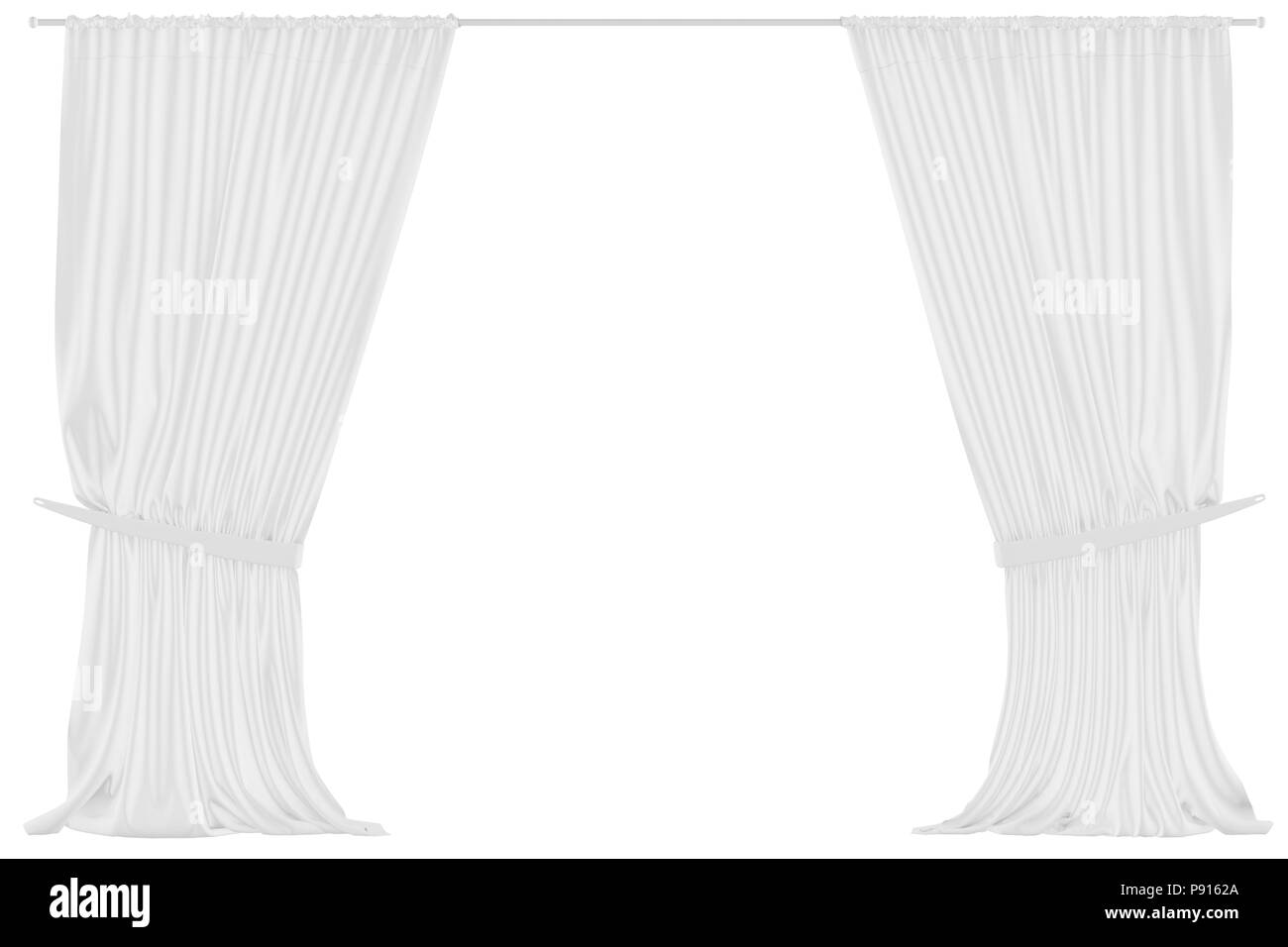 White curtains isolated on white background. Include clipping path. 3d