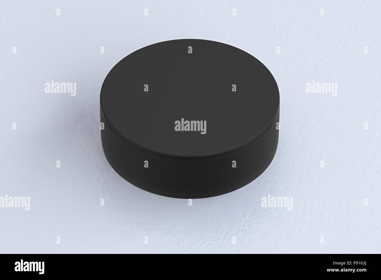 Hockey puck on ice with clipping path. 3d render Stock Photo Alamy