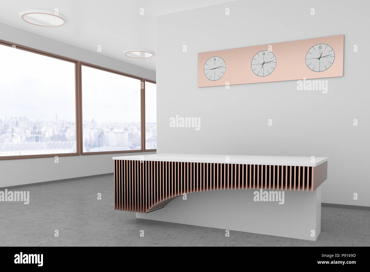 White office lobby with a empty reception desk. 3d render Stock Photo