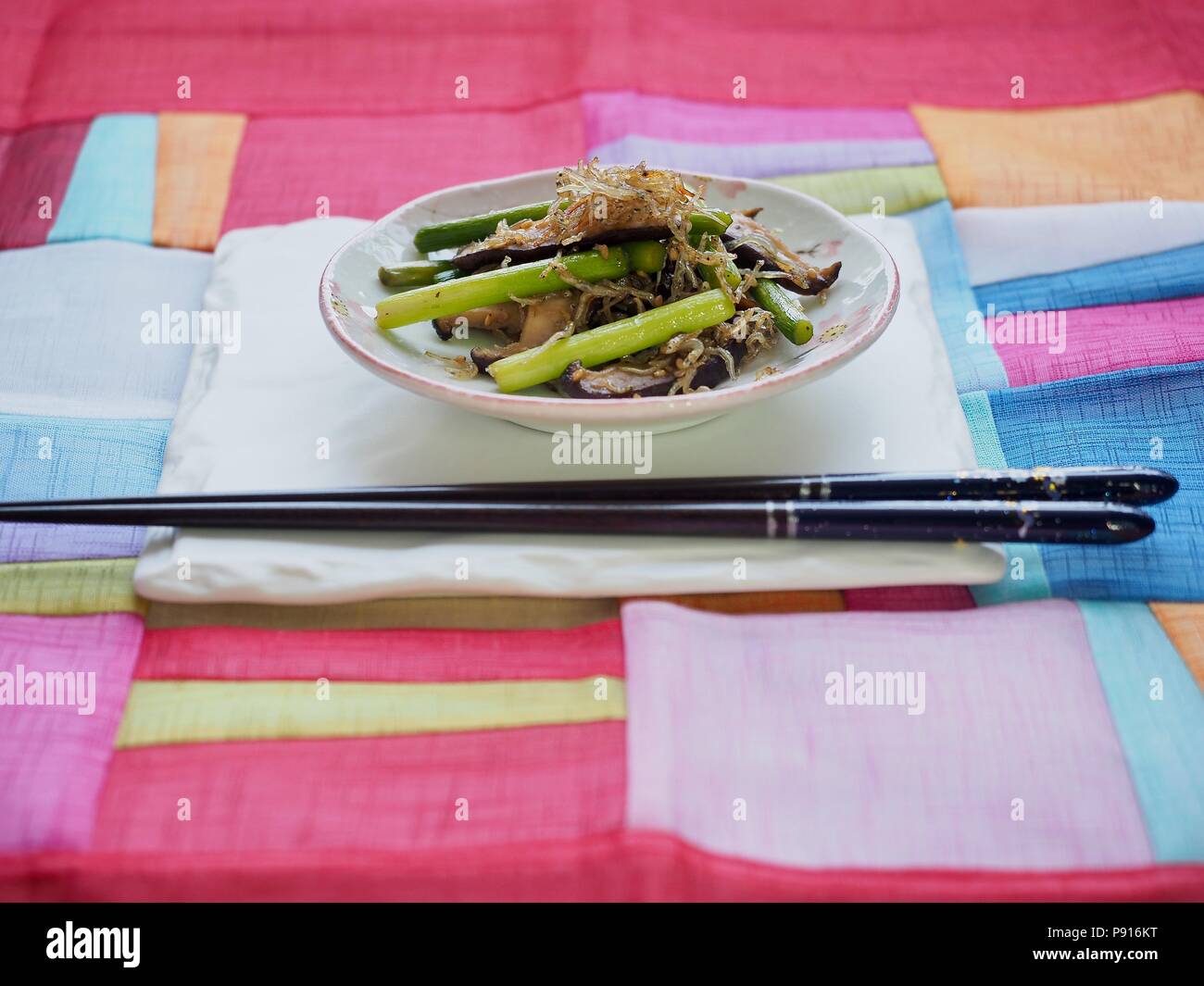Korean food Stirfried mushroom and anchovies Stock Photo Alamy
