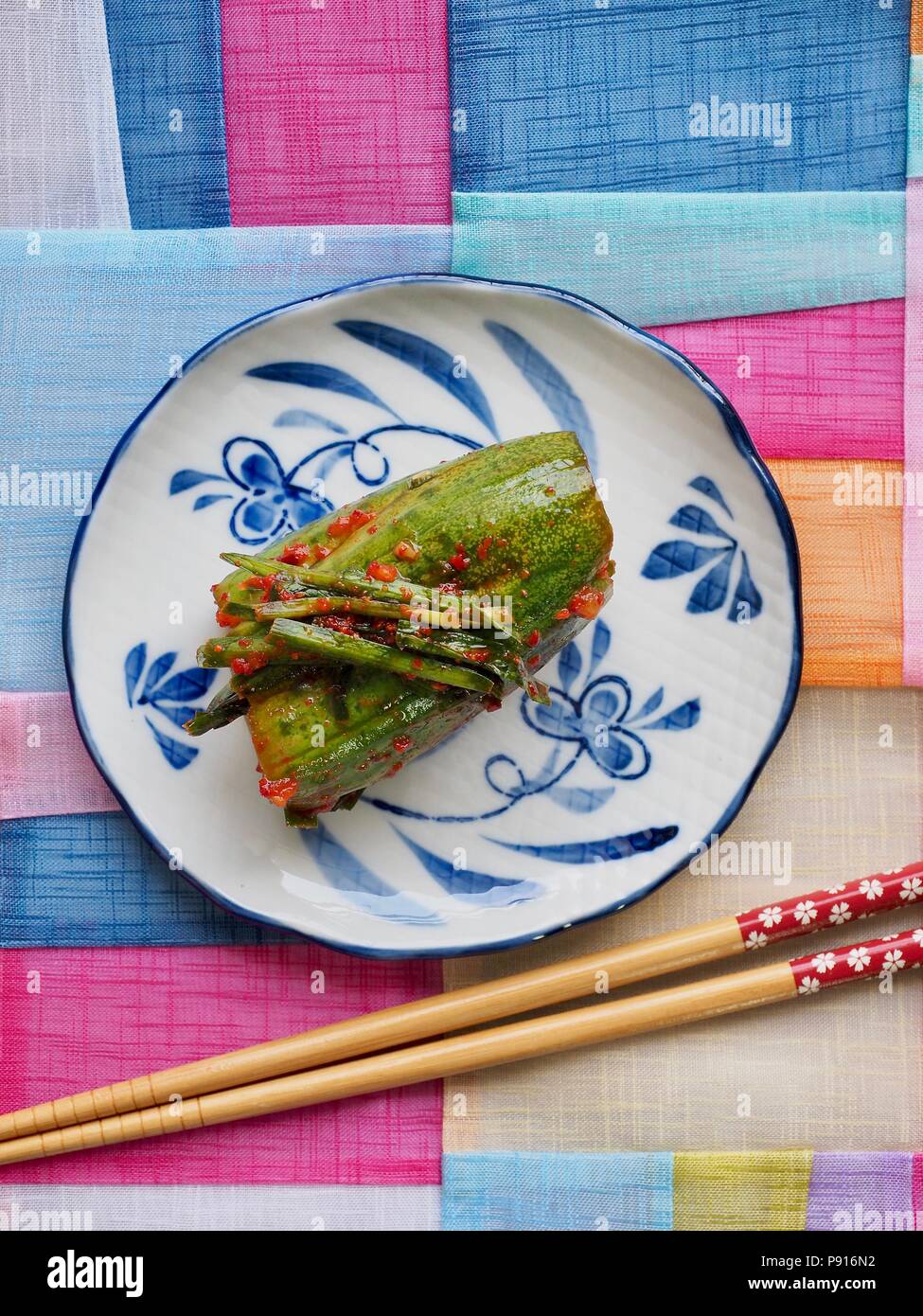 Korean food stuffed cucumber pickles, cucumber kimchi, Oisobagi Stock