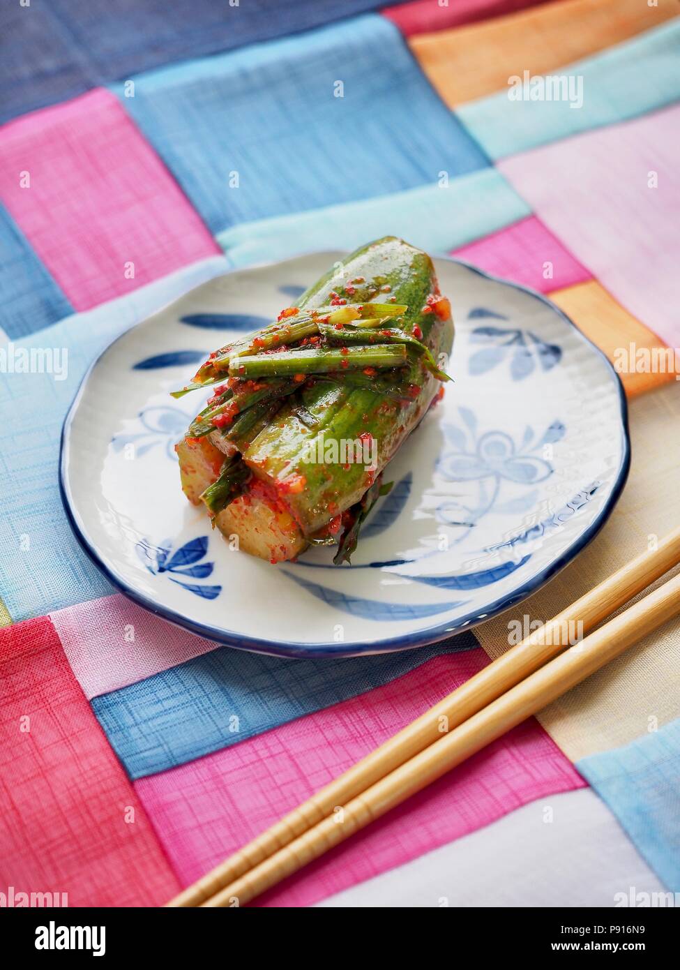 Korean food stuffed cucumber pickles, cucumber kimchi, Oisobagi Stock