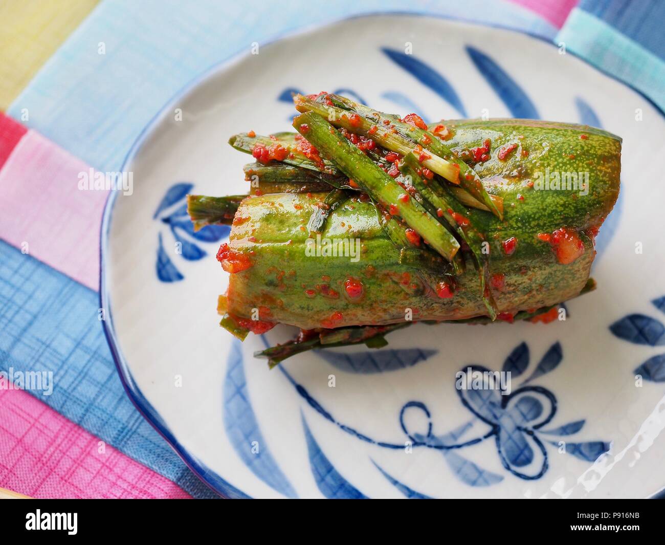 Korean food stuffed cucumber pickles, cucumber kimchi, Oisobagi Stock