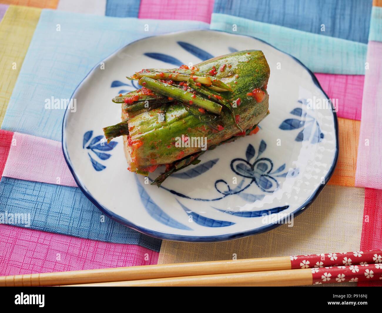 Korean food stuffed cucumber pickles, cucumber kimchi, Oisobagi Stock