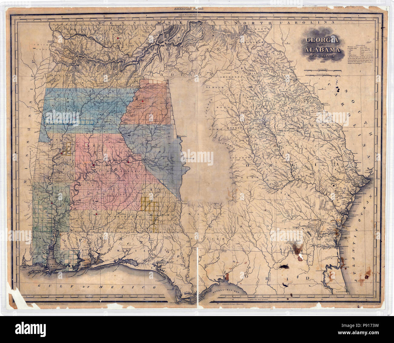 Map of Georgia and Alabama 1827 Stock Photo