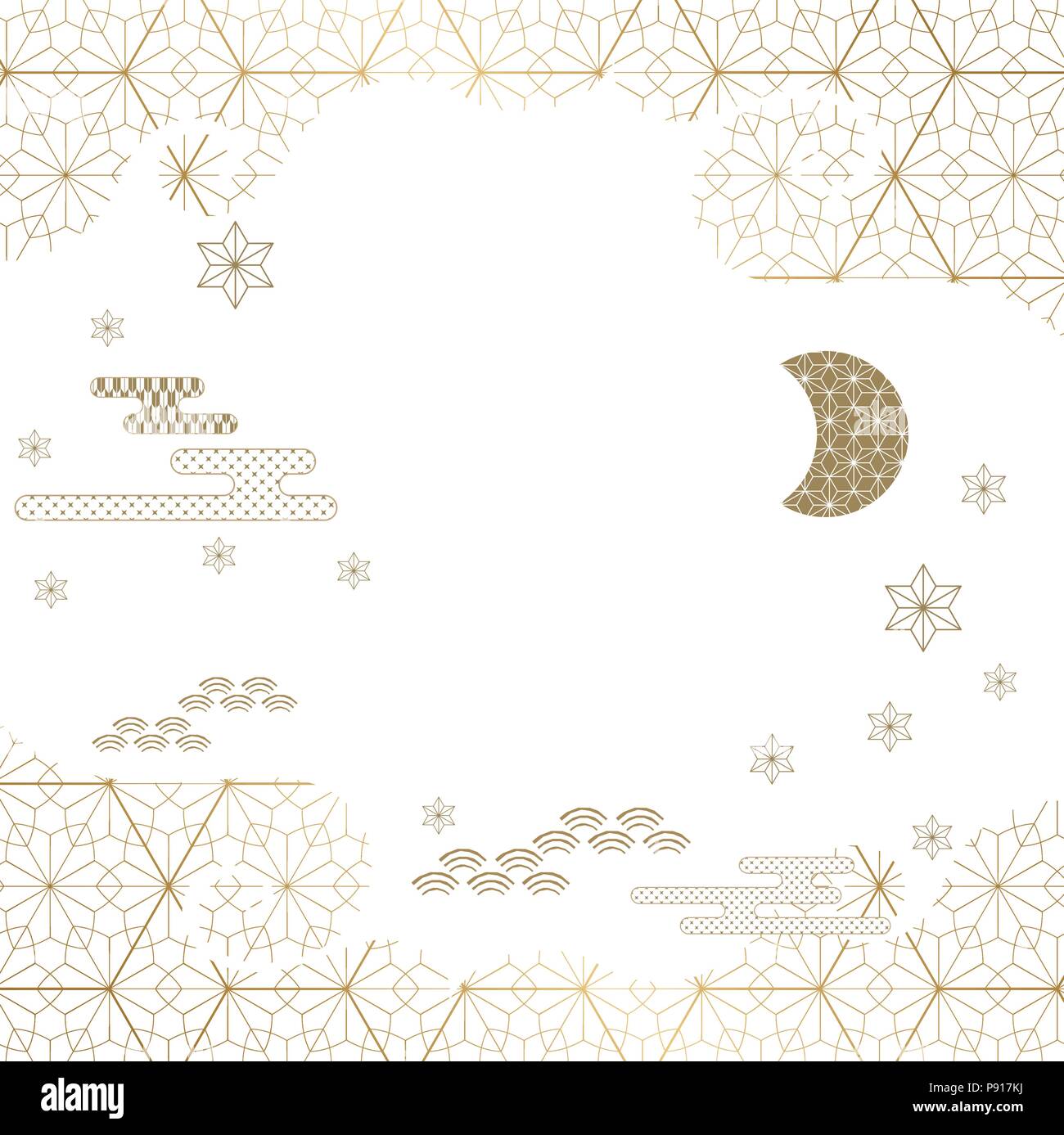 Japanese template vector. Gold geometric background. Stock Vector