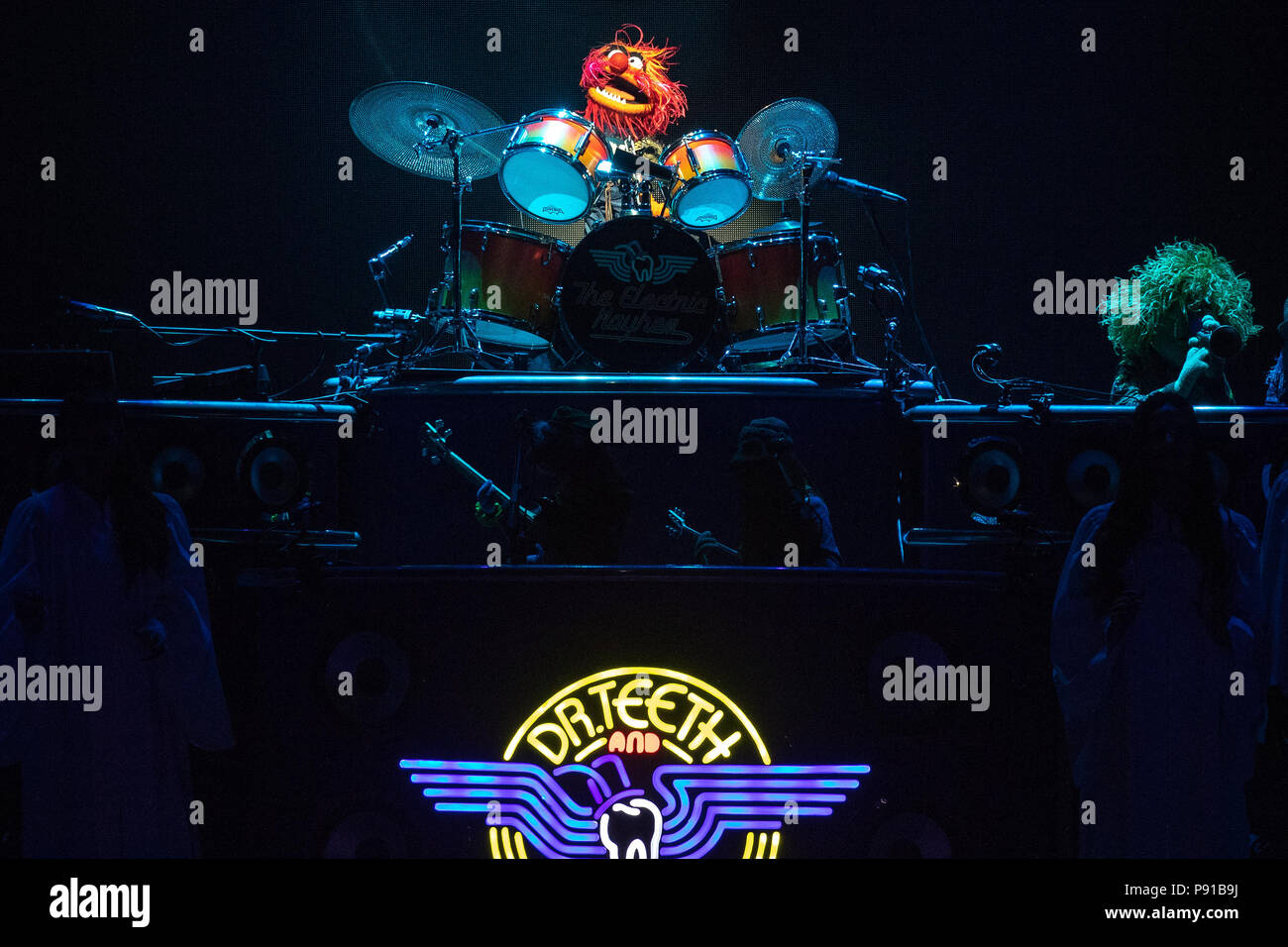 The O2 Arena, UK. 13th July 2018,Animal performing The Muppets: Bohemian Rhapsody  At The Muppets Take The O2, Peninsula Square, London. © Jason Richardson / Alamy Live News Stock Photo