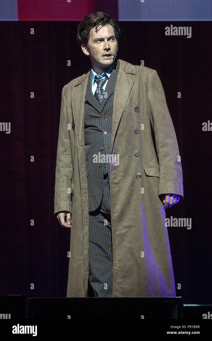 The O2 Arena, UK. 13th July 2018,David Tennant as Doctor Who performing a sketch from Pigs in space  At The Muppets Take The O2, Peninsula Square, London. © Jason Richardson / Alamy Live News Stock Photo