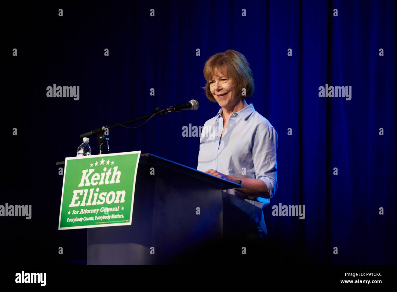 Minneapolis, USA, July 13 2018. US Senator Tina Smith speaks at the ...