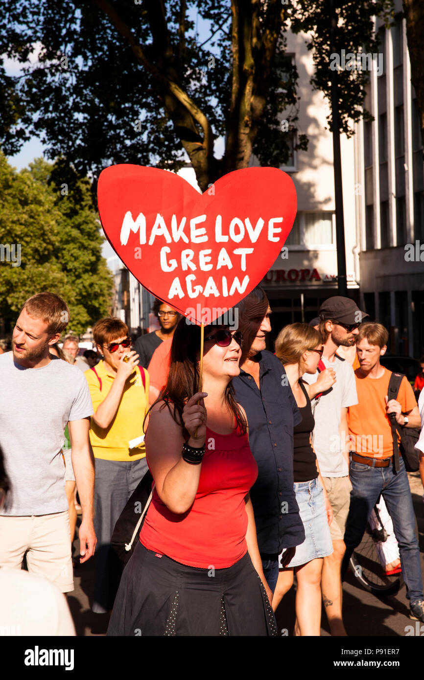 Cologne, Germany, 13 July 2018. Several thousand people demonstrate on July 13, 2018 in Cologne for the rescue of refugees from the Mediterranean Sea. Under the motto 'Stop dying in the Mediterranean', a coalition of initiatives, political groups and private individuals wants to send a signal for humanity. Cologne, Germany.   Credit: Joern Sackermann/Alamy Live News Stock Photo