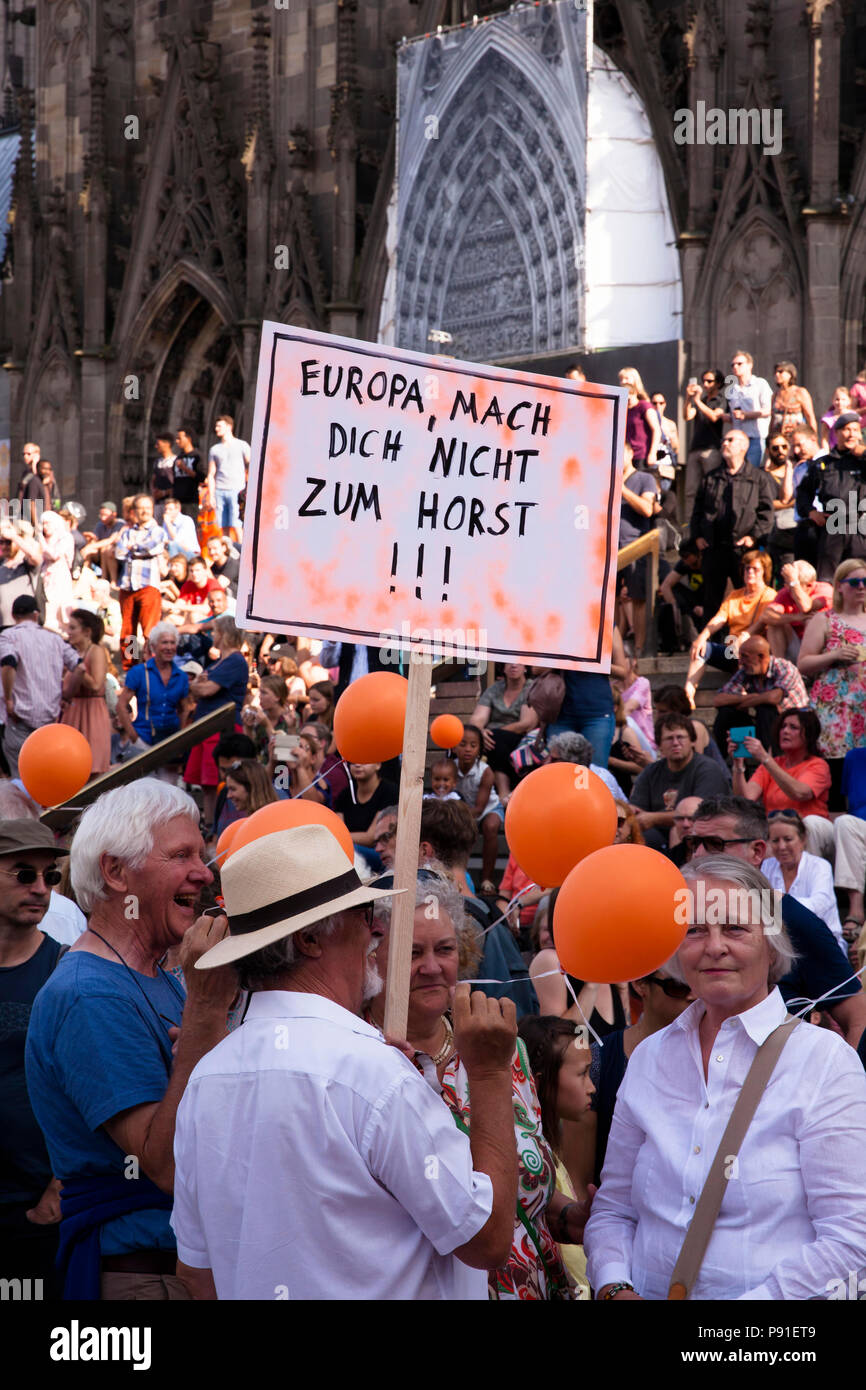 Cologne, Germany, 13 July 2018. Several thousand people demonstrate on July 13, 2018 in Cologne for the rescue of refugees from the Mediterranean Sea. Under the motto 'Stop dying in the Mediterranean', a coalition of initiatives, political groups and private individuals wants to send a signal for humanity. Cologne, Germany.   Credit: Joern Sackermann/Alamy Live News Stock Photo