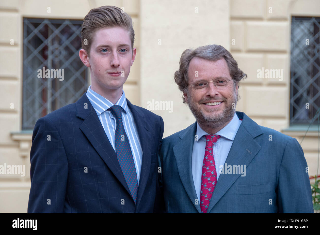 Regensburg, Germany. 13th July, 2018. Carl Alban Graf of SchoenburgGlauchau and his son Regensburg, Germany. 13th July, 2018. Carl Alban Graf of SchoenburgGlauchau and his son