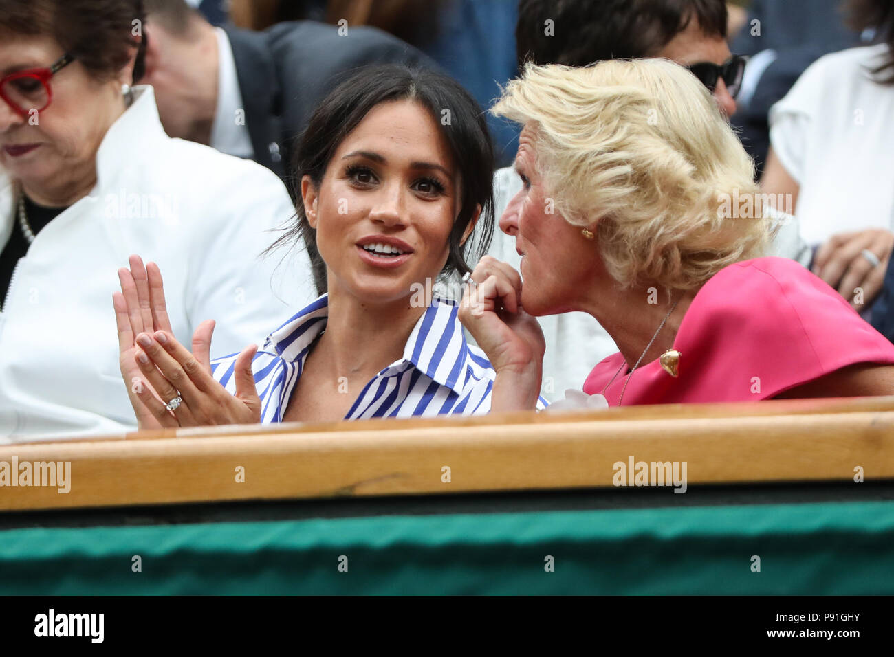 London, UK, 14th July 2018: Meghan, Duchess of Sussex, visiting the men's semifinal at day 12 at the Wimbledon Tennis Championships 2018 at the All England Lawn Tennis and Croquet Club in London. Credit: Frank Molter/Alamy Live news Stock Photo