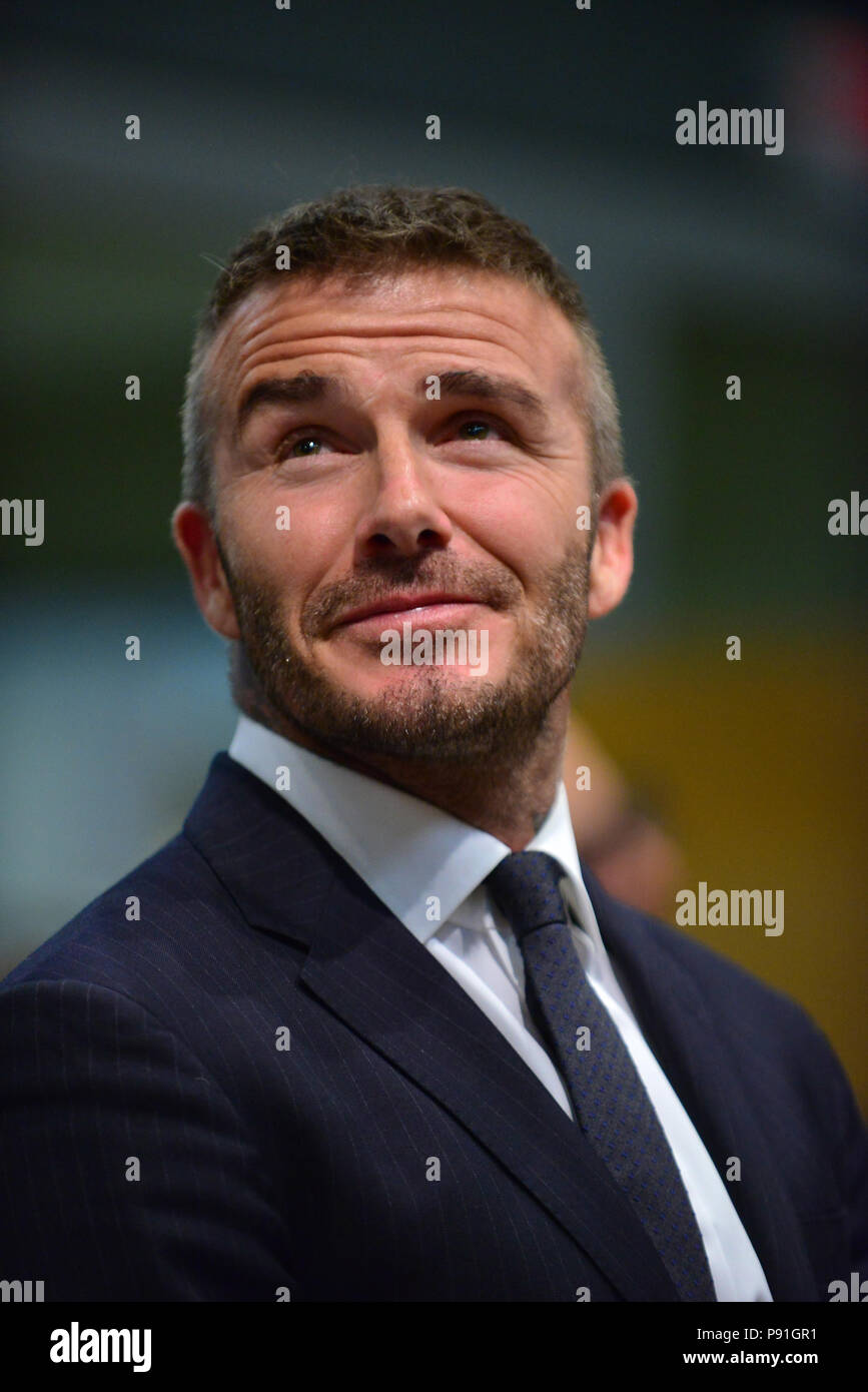 Miami, Florida, USA. 12th July, 2018. David Beckham attends a meeting at the Miami City Hall during a public hearing about building a Major League soccer stadium on a public golf course on July 12, 2018 in Miami, Floridaorida. Mr. Beckham and his partners attended the meeting at city hall in their effort to build a Major League Soccer stadium in the City of Miami for their professional soccer team. Credit: Mpi10/Media Punch/Alamy Live News Stock Photo