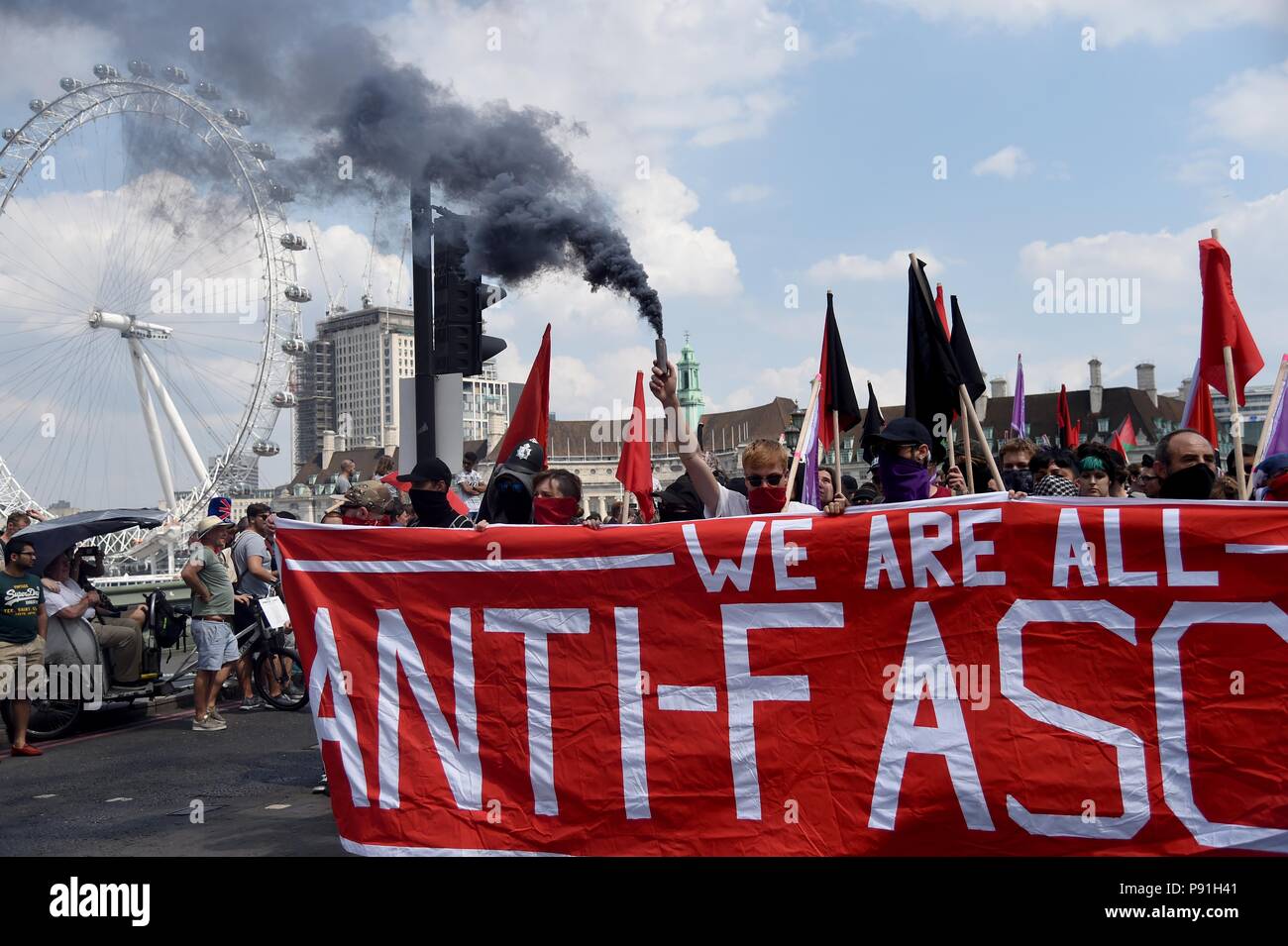 Anti-Fascist and pro Tommy Robinson marchers clash outside Parliament, London, UK Credit: Finnbarr Webster/Alamy Live News Stock Photo