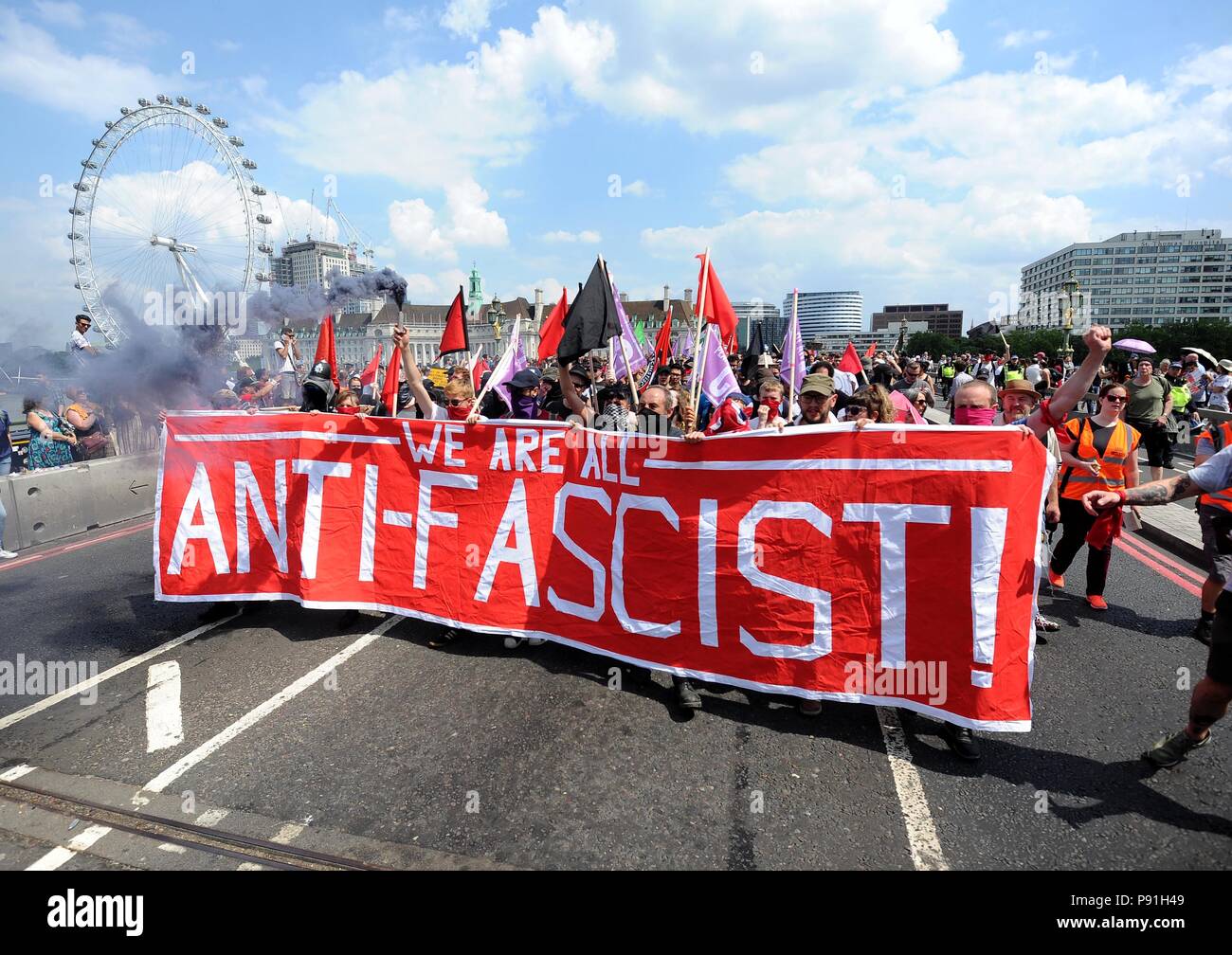 Anti-Fascist and pro Tommy Robinson marchers clash outside Parliament, London, UK Credit: Finnbarr Webster/Alamy Live News Stock Photo