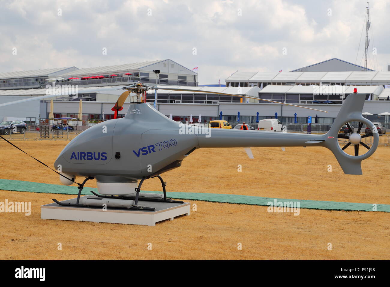 Farnborough, UK, 14 July 2018. The Airbus VSR700, an unmanned drone, which can operate up to 13 hours in the sky. Credit: Uwe Deffner/Alamy Live News Stock Photo