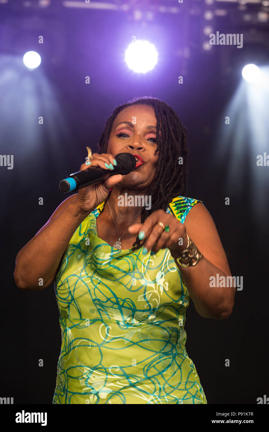 Great Tew, Oxfordshire, UK, 14 July 2018. PP Arnold performing live at the 2018 Cornbury Festival, Great Tew, Oxfordshire. Patricia Ann Cole (born October 3, 1946),known professionally as P. P. Arnold, is an American soul singer who enjoyed considerable success in the United Kingdom from the 1960s onwards. Credit: John Lambeth/Alamy Live News Stock Photo