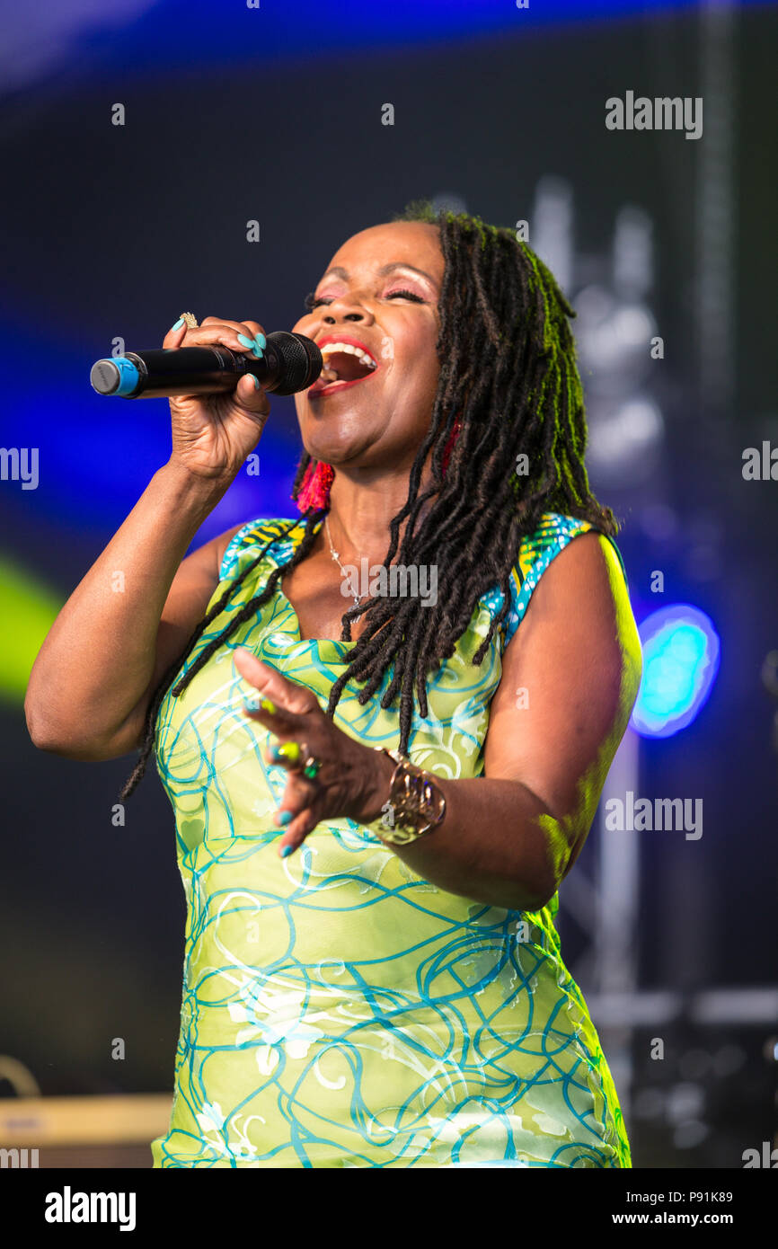Great Tew, Oxfordshire, UK, 14 July 2018. PP Arnold performing live at the 2018 Cornbury Festival, Great Tew, Oxfordshire. Patricia Ann Cole (born October 3, 1946),known professionally as P. P. Arnold, is an American soul singer who enjoyed considerable success in the United Kingdom from the 1960s onwards. Credit: John Lambeth/Alamy Live News Stock Photo
