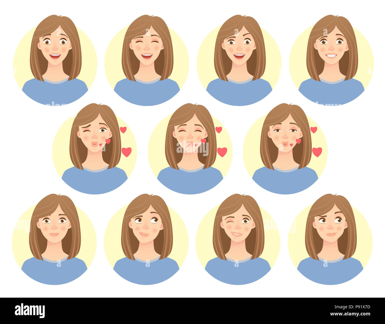 Emotions of woman face. Facial expression. illustration Stock Photo - Alamy