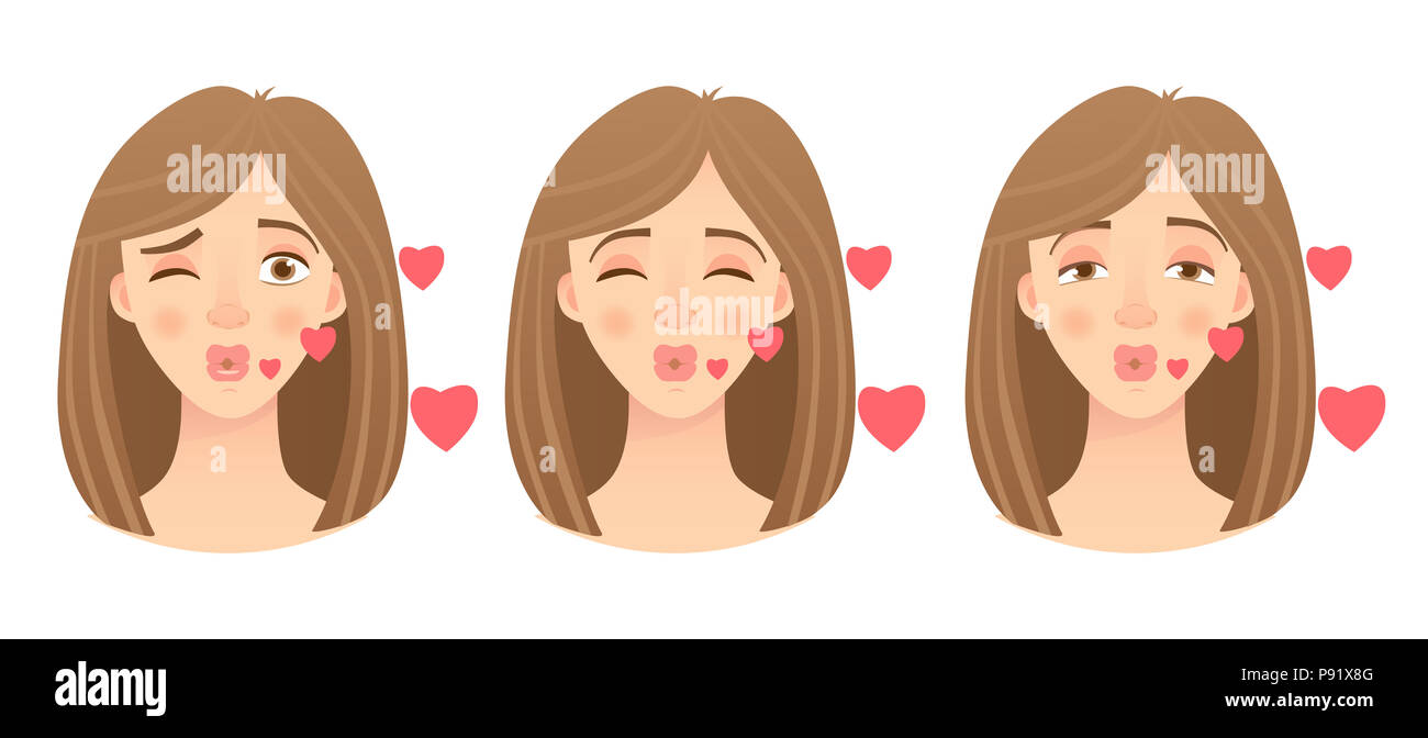 Emotions of woman face. Facial expression. illustration set Stock Photo