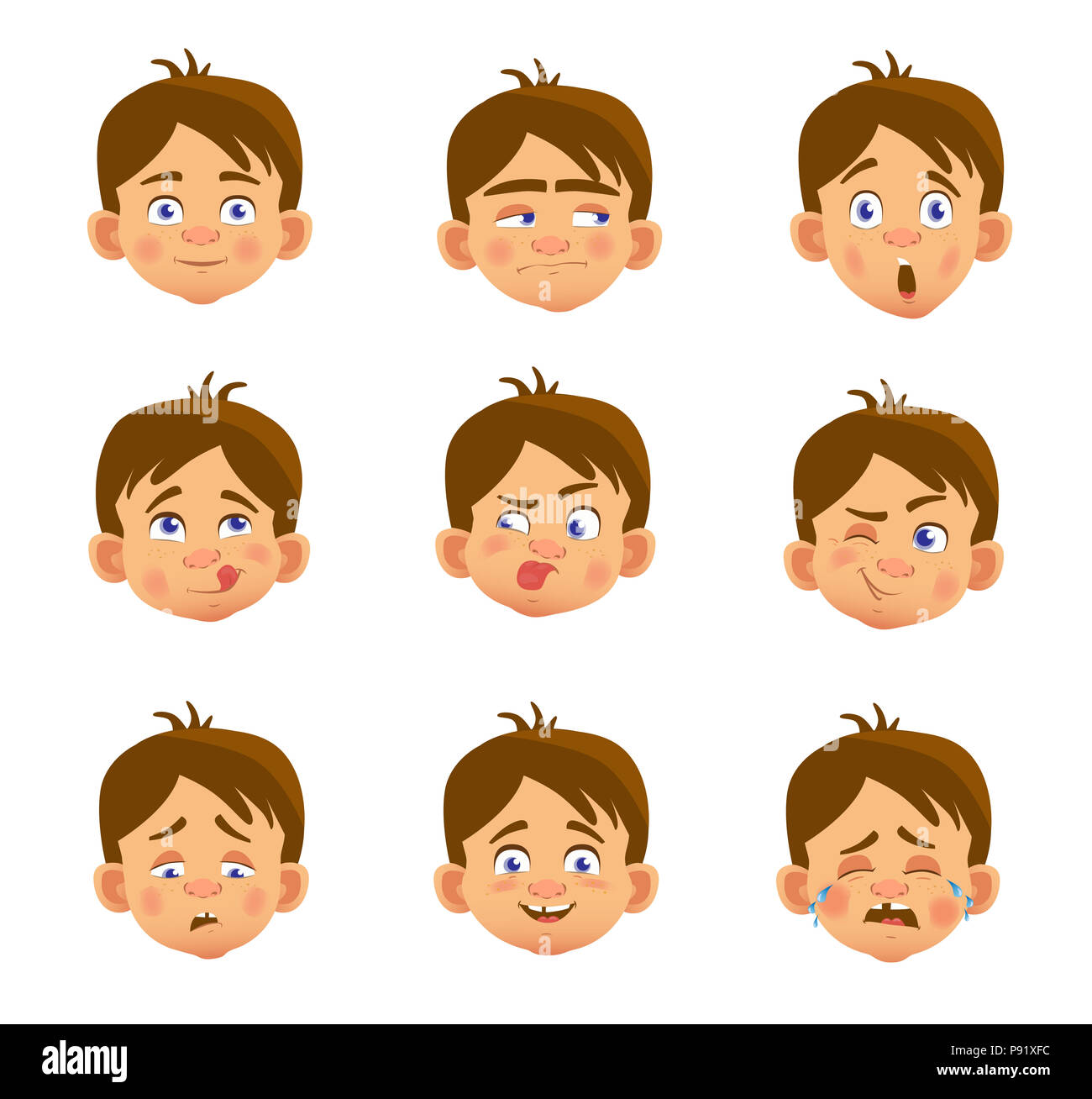 Boy avatar. Facial expression. Caucasian boy illustration Stock Photo