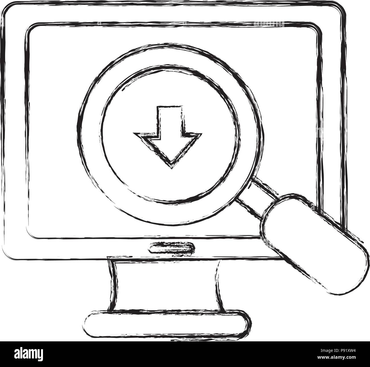 computer with magnifying glass vector illustration design Stock Vector ...