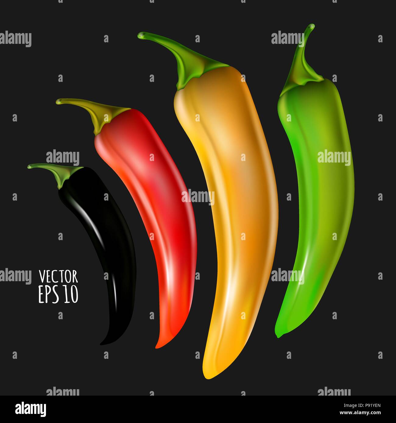 black, amber, peppers isolated on black background. EPS10 Stock Vector Image & Art - Alamy