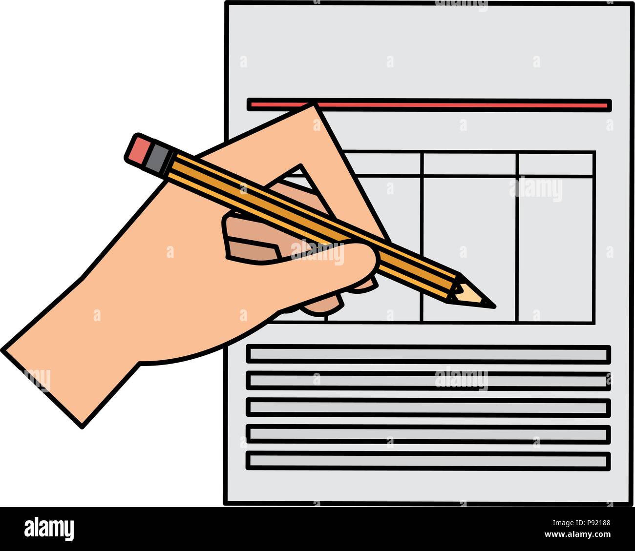 hand writing with pencil in documents vector illustration design Stock ...