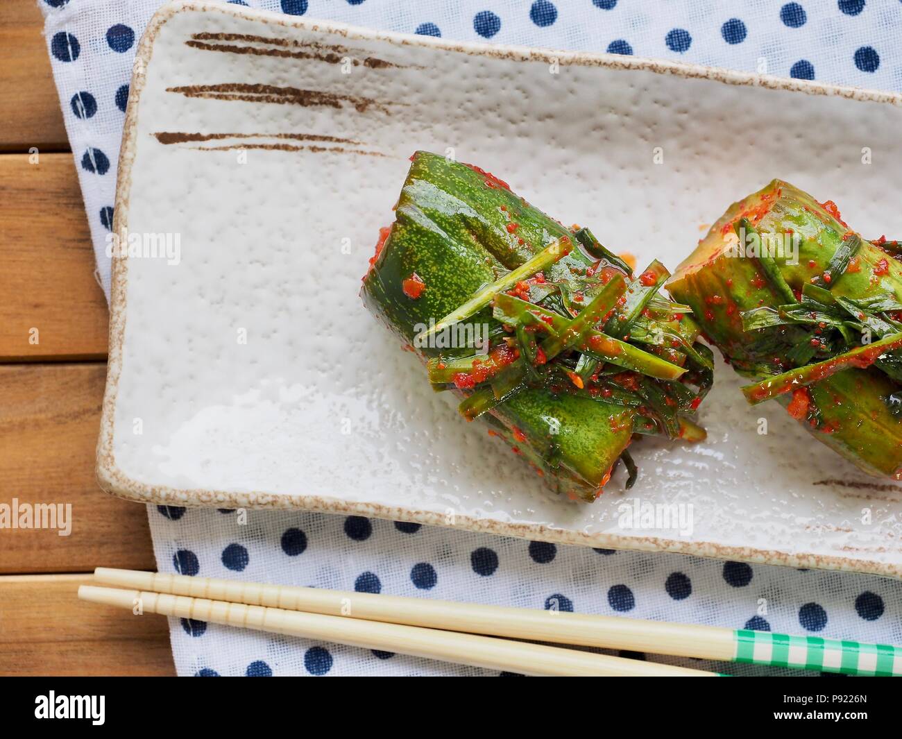 Korean food stuffed cucumber pickles, cucumber kimchi, Oisobagi Stock