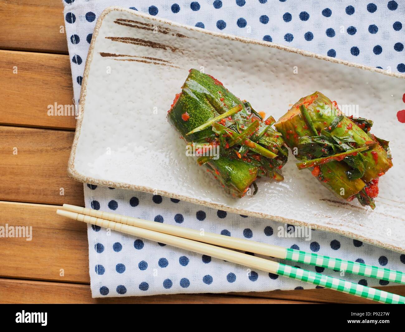 Korean food stuffed cucumber pickles, cucumber kimchi, Oisobagi Stock