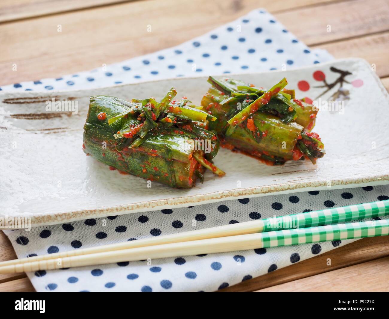 Korean food stuffed cucumber pickles, cucumber kimchi, Oisobagi Stock