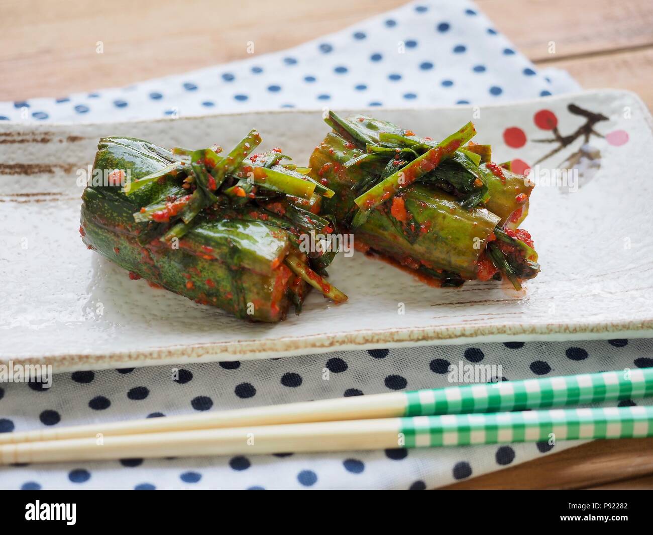 Korean food stuffed cucumber pickles, cucumber kimchi, Oisobagi Stock
