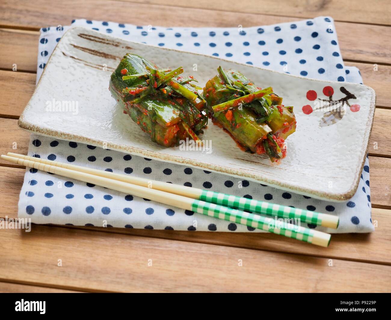 Korean food stuffed cucumber pickles, cucumber kimchi, Oisobagi Stock