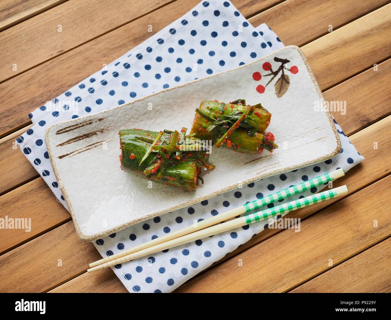 Korean food stuffed cucumber pickles, cucumber kimchi, Oisobagi Stock